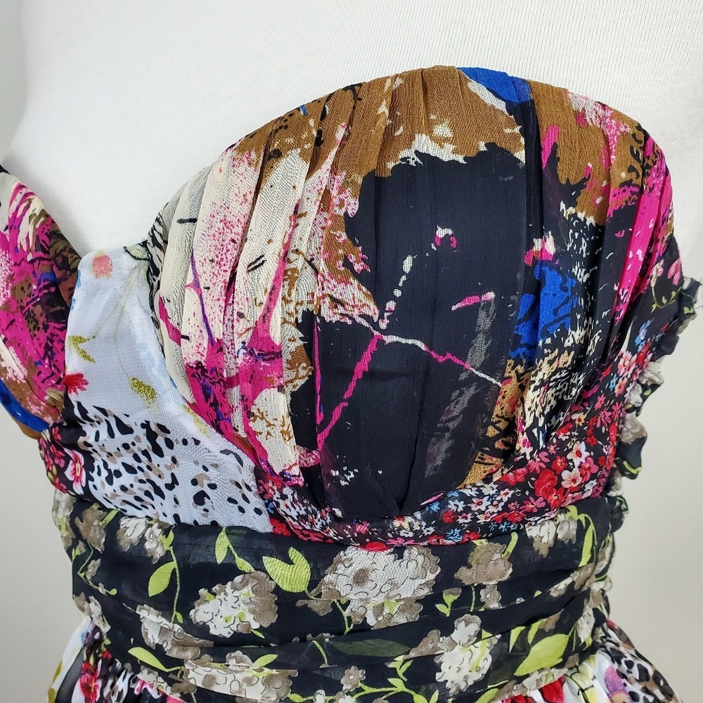 Kitty Mixed Floral Tiered Ruffle Strapless Dress - Picture 3 of 8